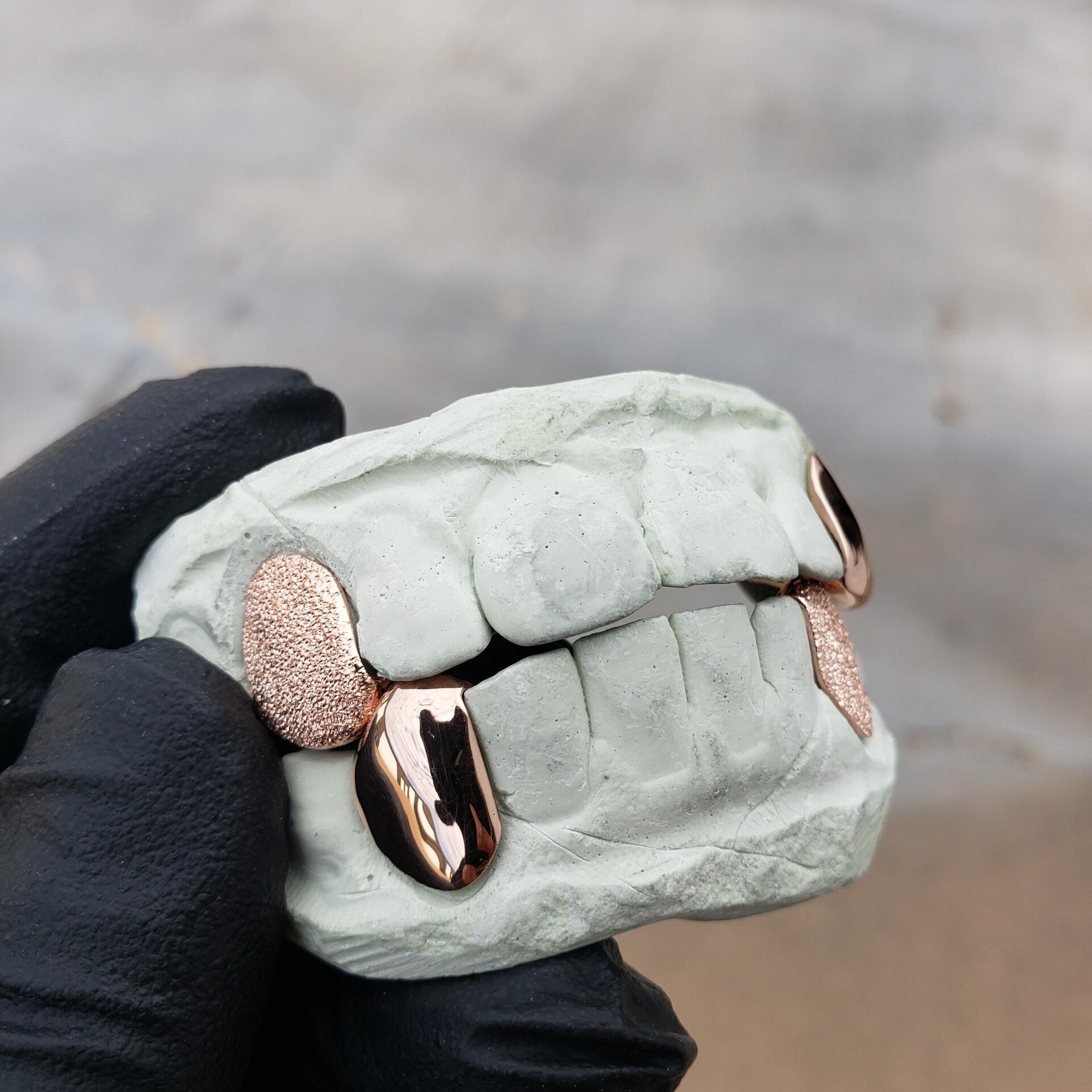 Rose Gold Diamond Dust and Polished K9 Grillz GotGrillz