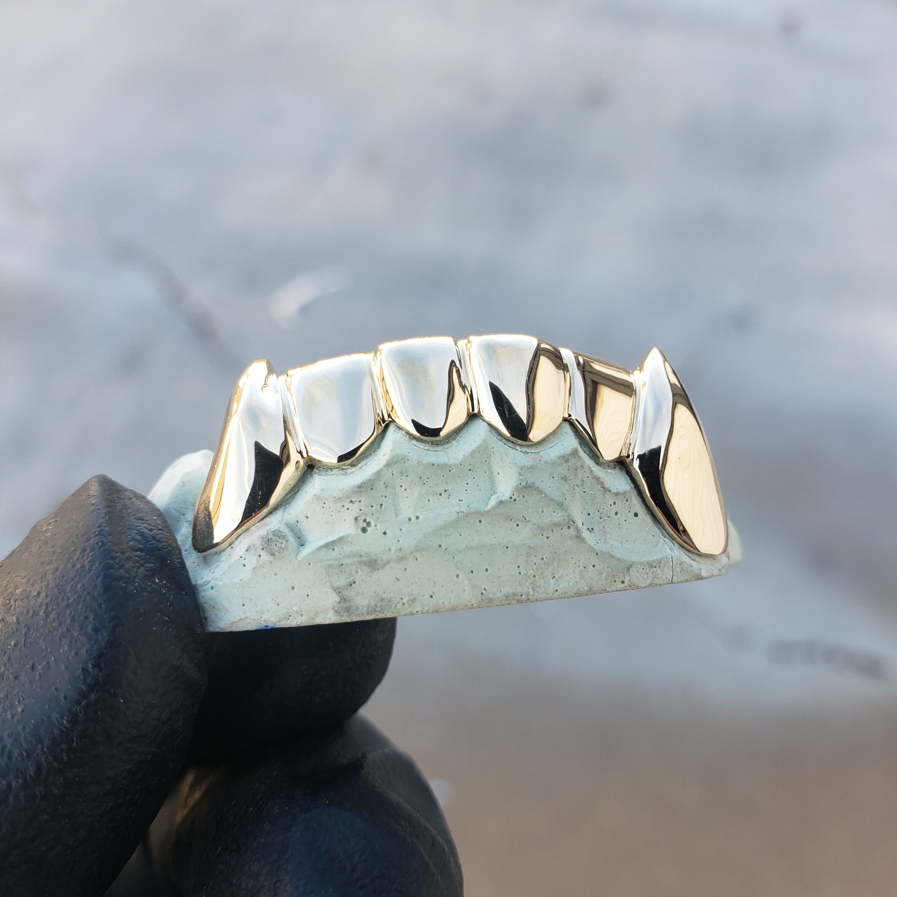 Yellow Gold Solid Polished K9 Fangs Vampire Grillz GotGrillz