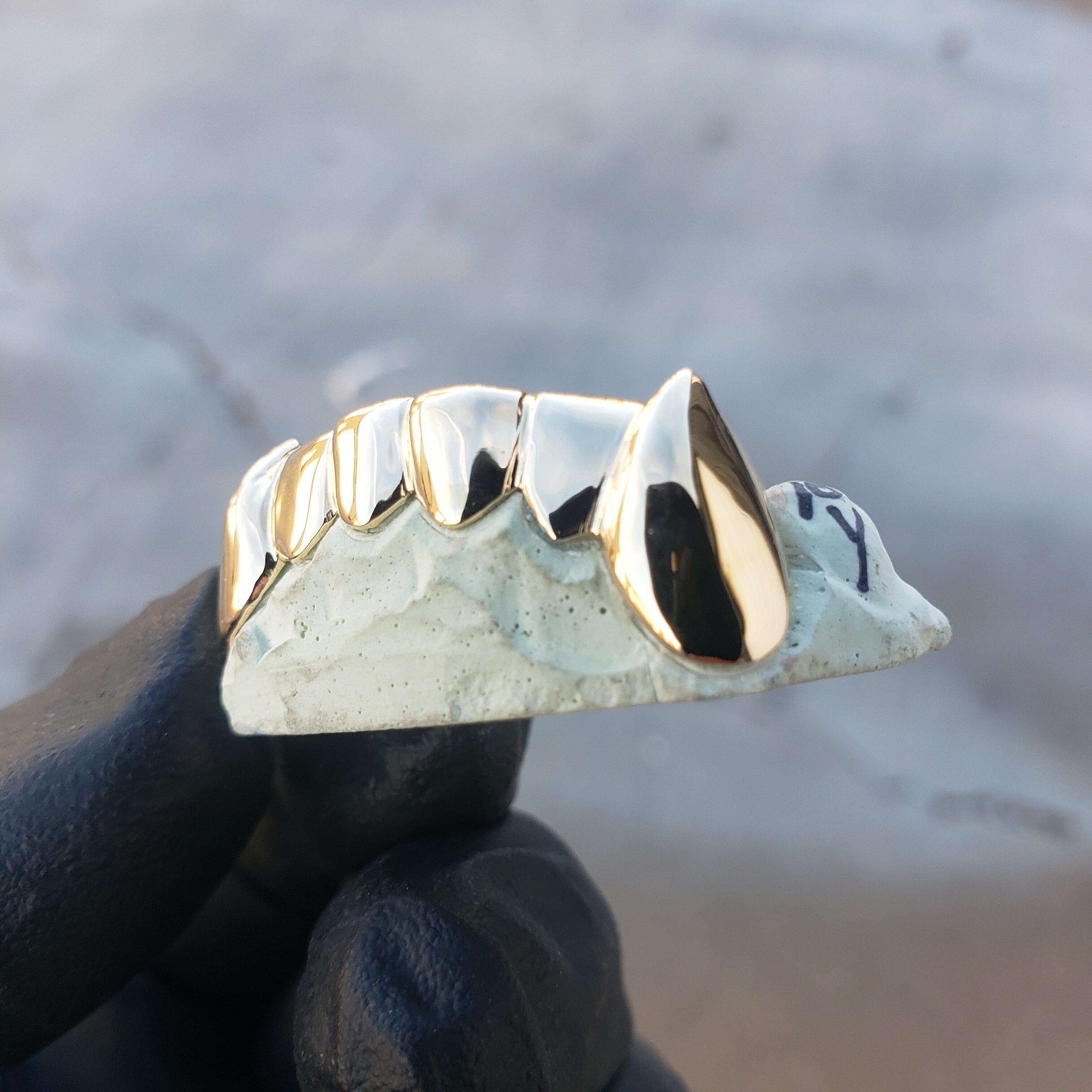 Yellow Gold Solid Polished K9 Fangs Vampire Grillz GotGrillz