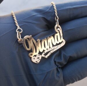 Gold Custom Personalized Solid Cursive Left Heart Nameplate Pendant with Rope Chain - GotGrillz