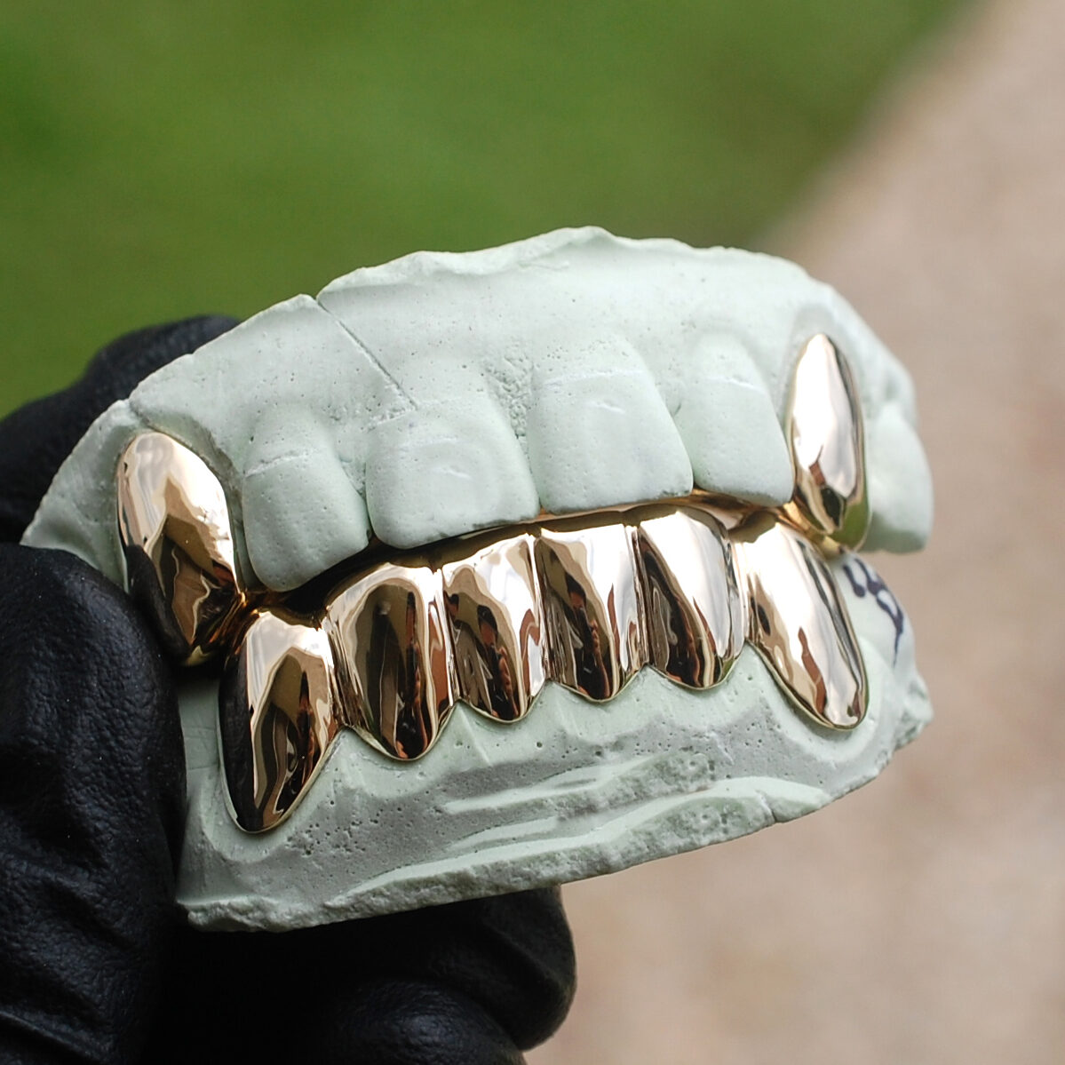 Yellow Gold Solid Polished K9 Fangs and Bottom Solid Grillz GotGrillz