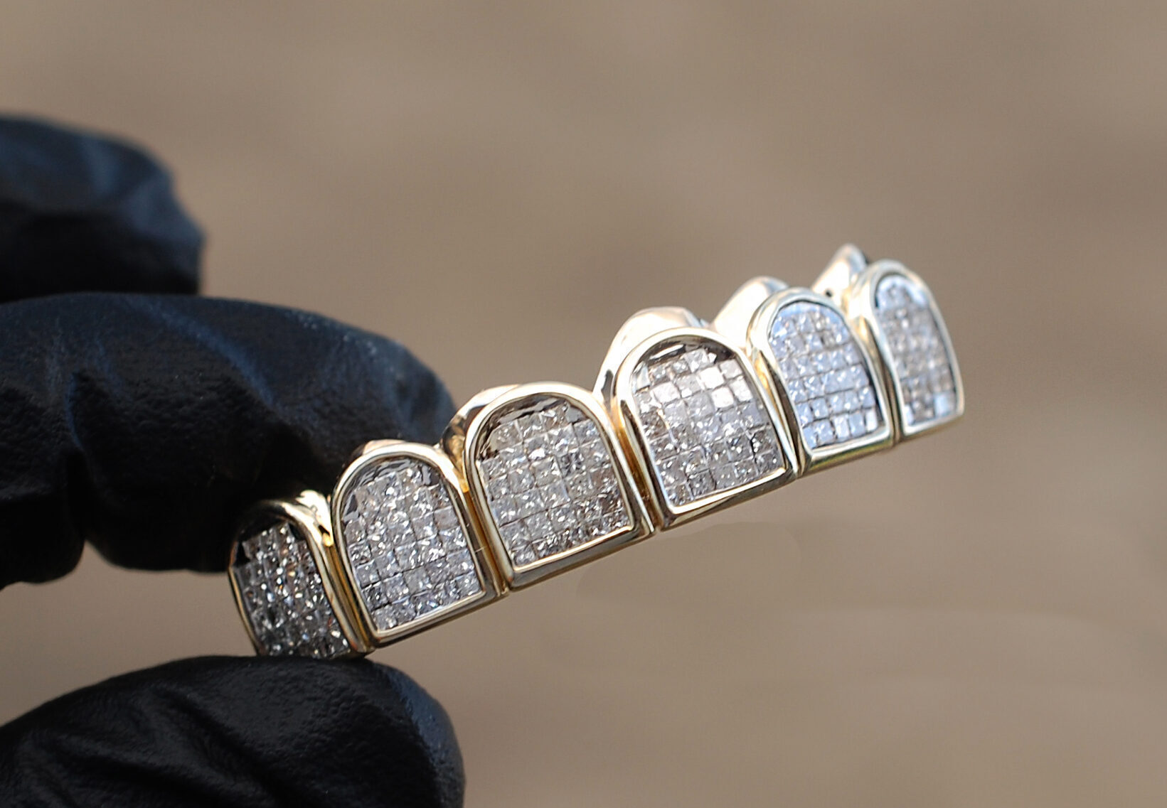 Yellow Gold Invisible Set Diamond Blocks Grillz GotGrillz