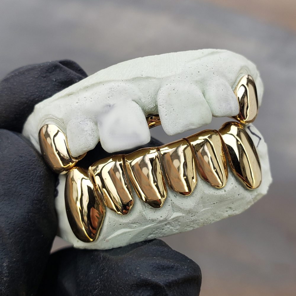 Yellow Gold Solid Polished K9 and Bottom Solid Grillz - GotGrillz