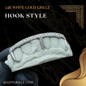 White Gold Gap Bar Hook Style Iced Diamond Bar Bottom Kim K Grillz - GotGrillz