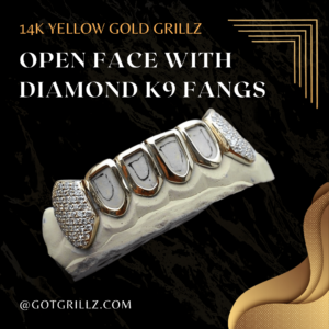 Yellow Gold Open Face with Diamond K9 Fangs - GotGrillz