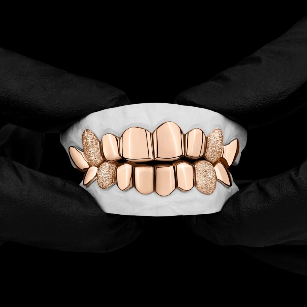 Rose Gold K9 Fangs Diamond Dust Grillz - GotGrillz