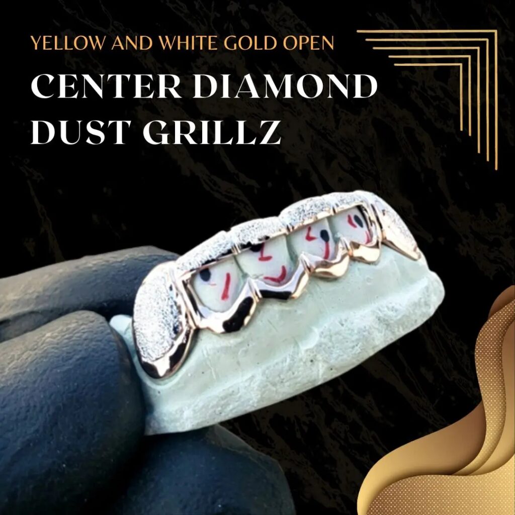 Yellow and White Gold Open Center Diamond Dust Grillz