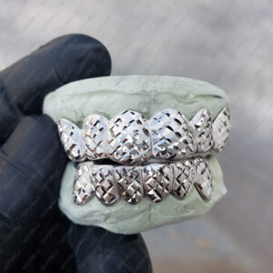 White Gold Satin Finish with Polished Diamond Cut Grillz - GotGrillz