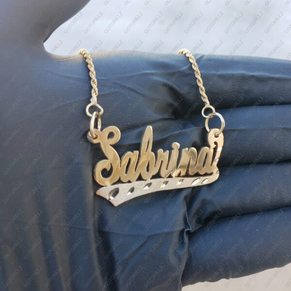 Gold Custom Personalized Solid Cursive Nameplate Pendant with Rope Chain - GotGrillz
