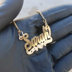 Gold Custom Personalized Solid Cursive Heart Nameplate Pendant with Rope Chain - GotGrillz