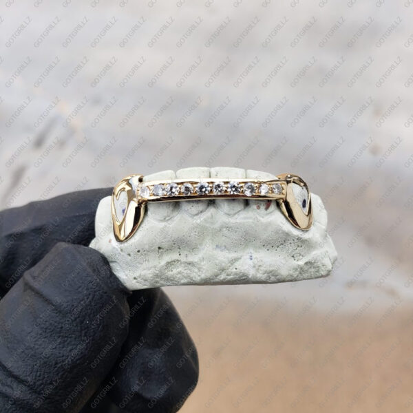 Yellow Gold K9 Hearts Center Diamond Bar Bottom Grillz - GotGrillz