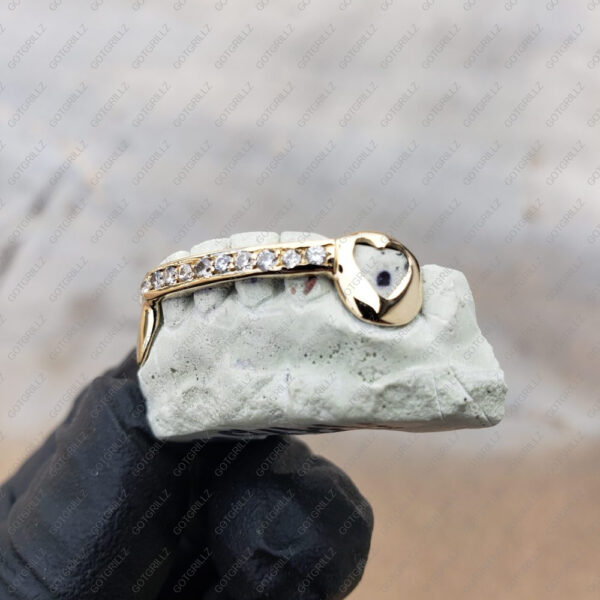 Yellow Gold K9 Hearts Center Diamond Bar Bottom Grillz - GotGrillz