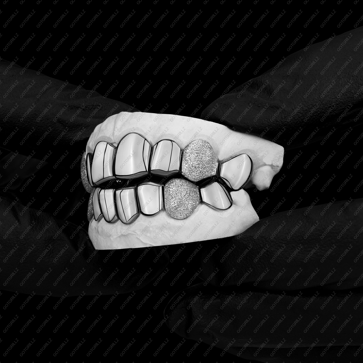 White Gold K9 Fangs Diamond Dust Grillz - GotGrillz