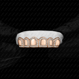 Rose Gold Diamond Outline Border Solid Center Grillz - GotGrillz