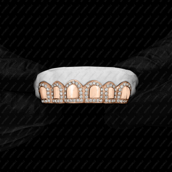 Rose Gold Diamond Outline Border Solid Center Grillz - GotGrillz