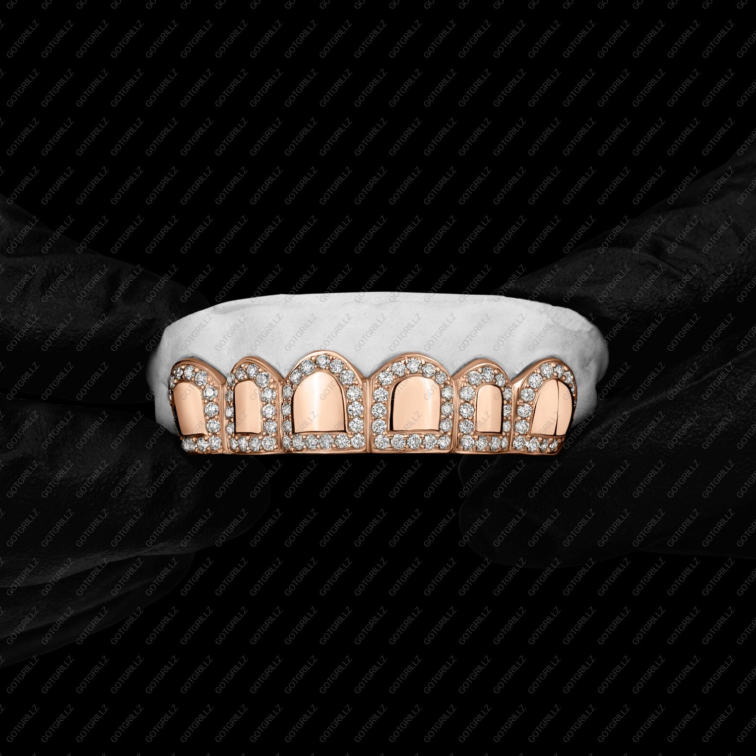 Rose Gold Diamond Outline Border Solid Center Grillz - GotGrillz