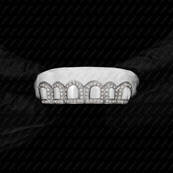 White Gold Diamond Outline Border Solid Center Grillz - GotGrillz