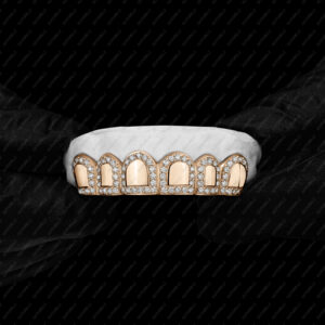 Yellow Gold Diamond Outline Border Solid Center Grillz - GotGrillz