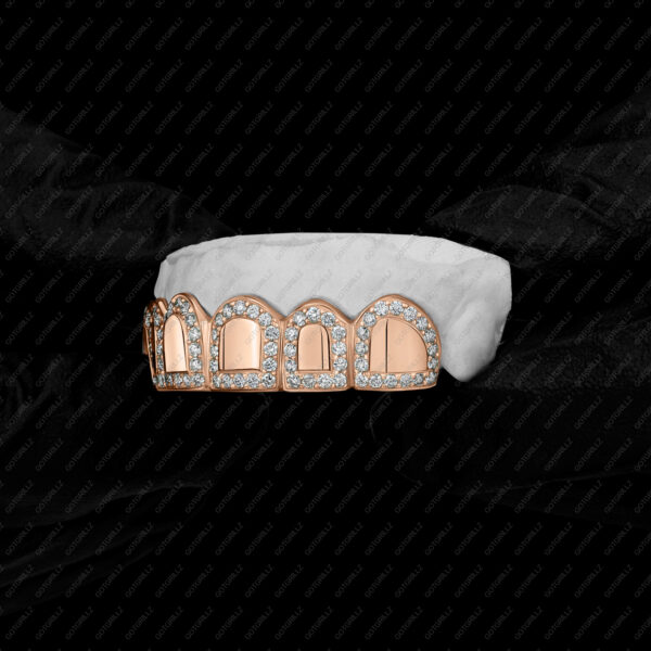 Rose Gold Diamond Outline Border Solid Center Grillz - GotGrillz