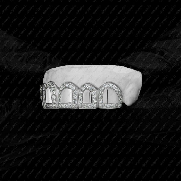 White Gold Diamond Outline Border Solid Center Grillz - GotGrillz