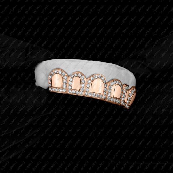 Rose Gold Diamond Outline Border Solid Center Grillz - GotGrillz