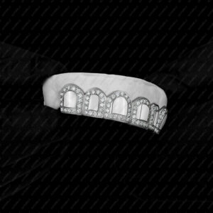 White Gold Diamond Outline Border Solid Center Grillz - GotGrillz