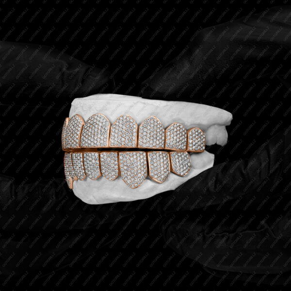 Rose Gold Handset Diamond Honeycomb Zig Zag Grillz - GotGrillz