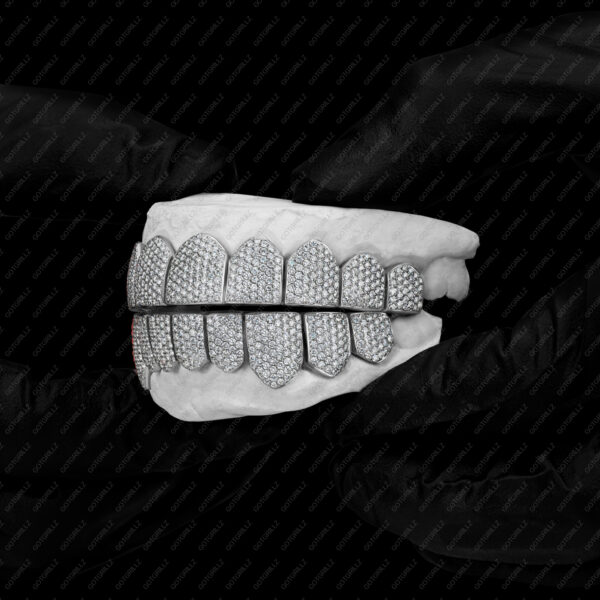 White Gold Handset Diamond Honeycomb Zig Zag Grillz - GotGrillz