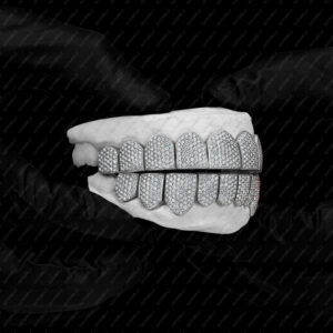 White Gold Handset Diamond Honeycomb Zig Zag Grillz - GotGrillz