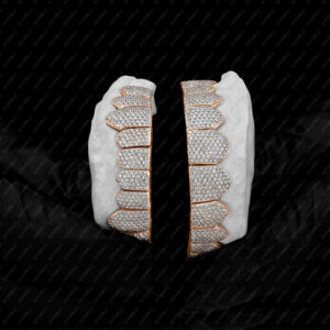 Rose Gold Handset Diamond Honeycomb Zig Zag Grillz - GotGrillz