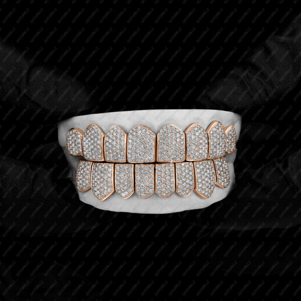 Rose Gold Handset Diamond Honeycomb Zig Zag Grillz - GotGrillz