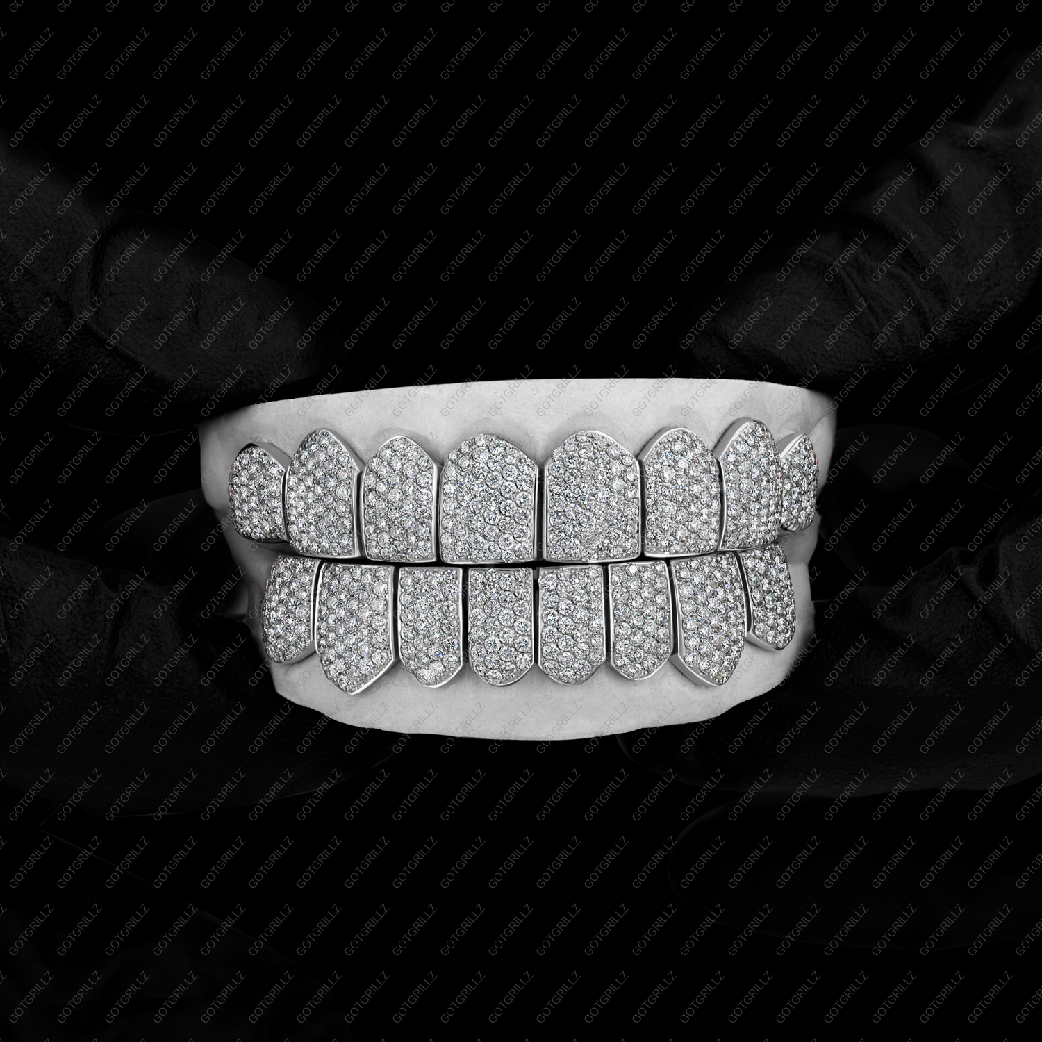 White Gold Handset Diamond Honeycomb Zig Zag Grillz - GotGrillz