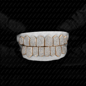 Yellow Gold Handset Diamond Honeycomb Zig Zag Grillz - GotGrillz