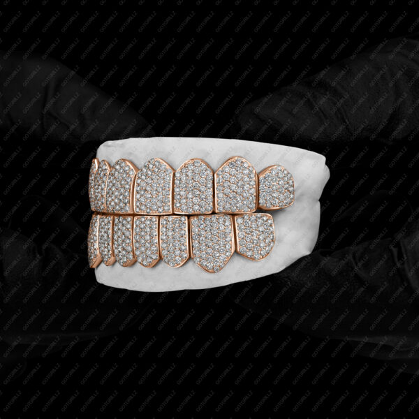 Rose Gold Handset Diamond Honeycomb Zig Zag Grillz - GotGrillz