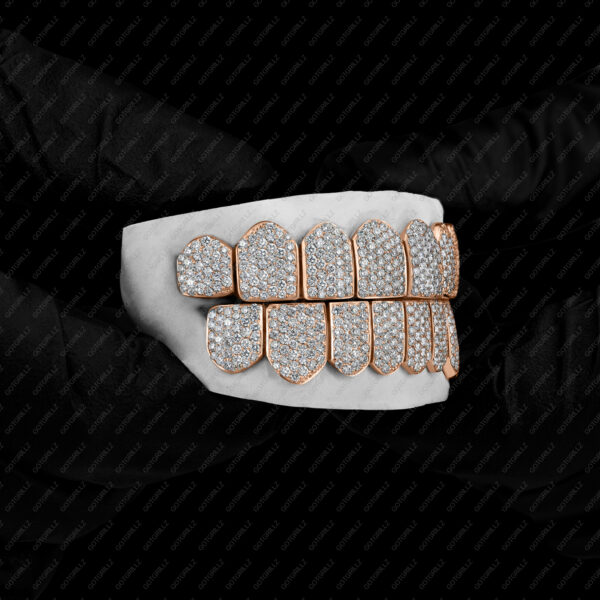 Rose Gold Handset Diamond Honeycomb Zig Zag Grillz - GotGrillz