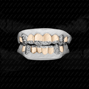 Yellow and White Gold Tipped Diamond Dust Cuts Grillz - GotGrillz