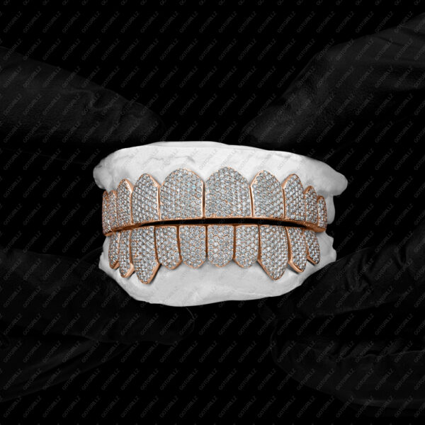 Rose Gold Handset Diamond Honeycomb Zig Zag Grillz - GotGrillz