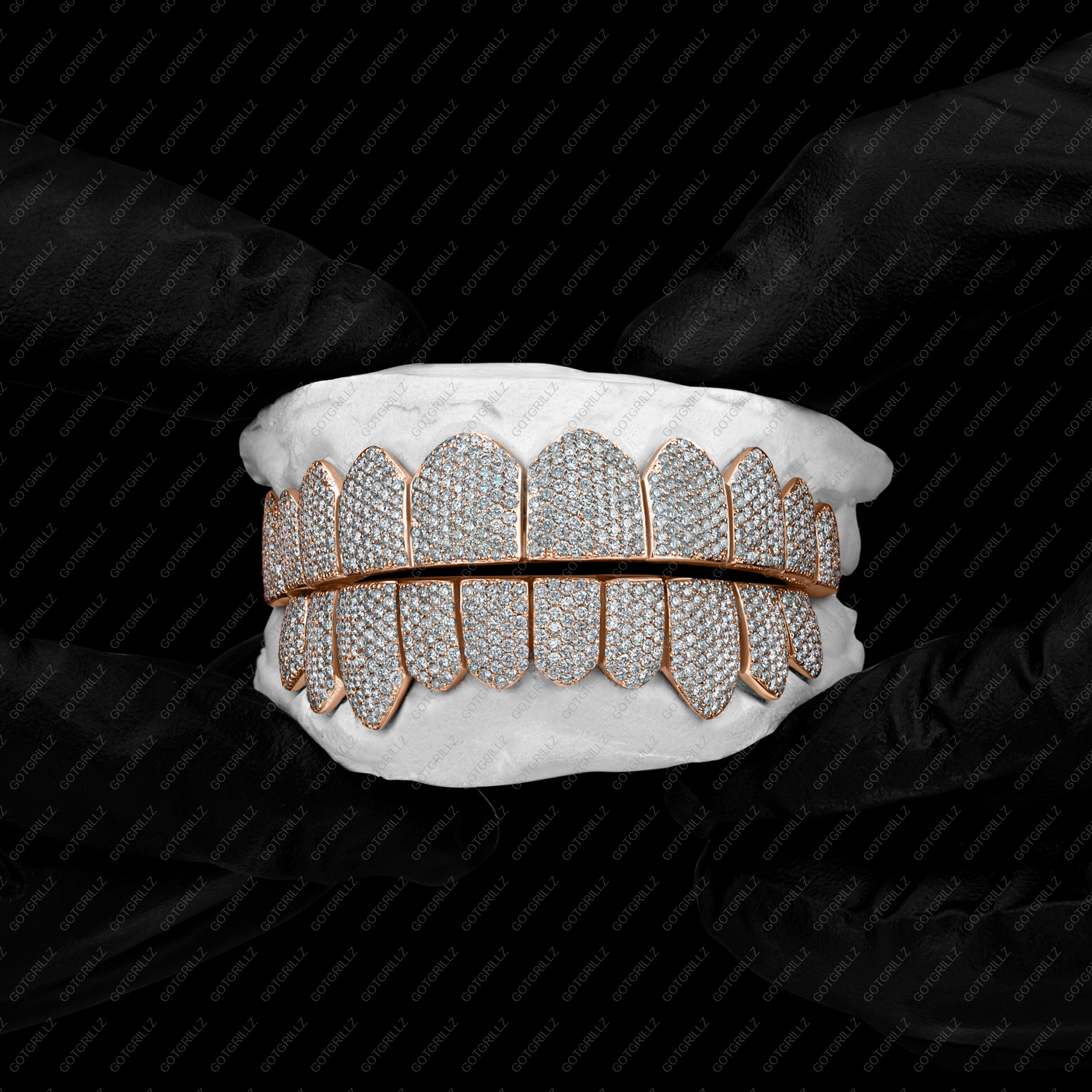 Rose Gold Handset Diamond Honeycomb Zig Zag Grillz