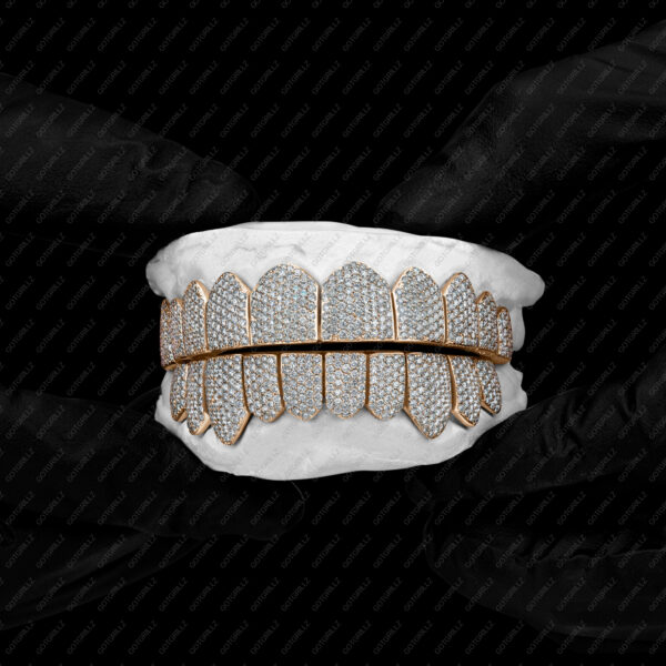 Yellow Gold Handset Diamond Honeycomb Zig Zag Grillz - GotGrillz