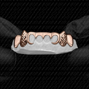 Rose Gold Outline Style with Diamond Cut K9 Fangs Grillz - GotGrillz