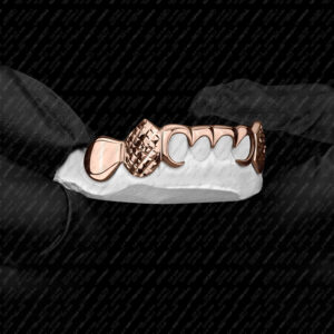 Rose Gold Outline Style with Diamond Cut K9 Fangs Grillz - GotGrillz