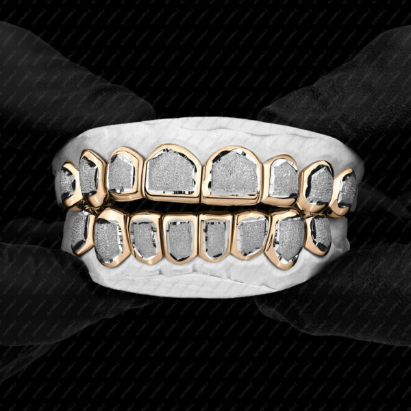 Yellow and White Gold Diamond Dust Punchout Grillz - GotGrillz