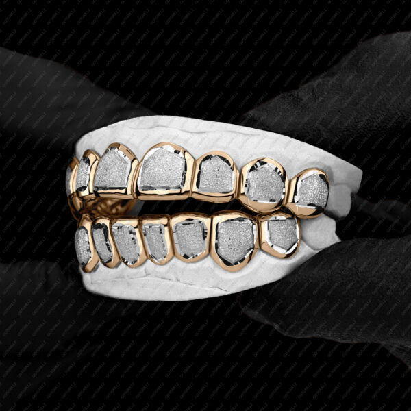 Yellow and White Gold Diamond Dust Punchout Grillz - GotGrillz