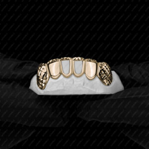 Yellow Gold Diamond Cut K9's & Tips Open Face Grillz - GotGrillz