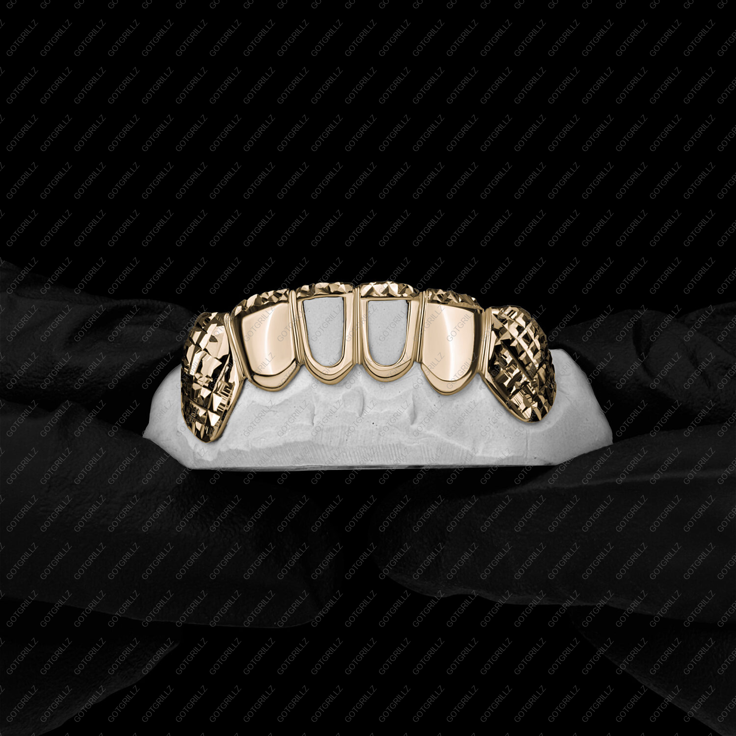 Yellow Gold Diamond Cut K9s Tips Open Face Grillz - GotGrillz