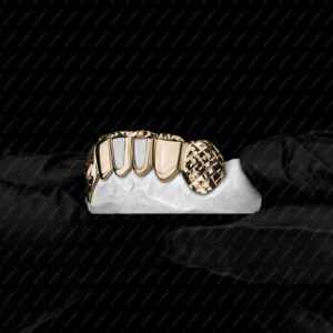 Yellow Gold Diamond Cut K9’s & Tips Open Face Grillz - GotGrillz