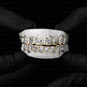 Yellow and White Gold Diamond Dust Cut Punchout Grillz - GotGrillz