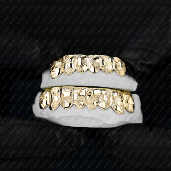 Yellow Gold Nugget Cut Grillz - GotGrillz