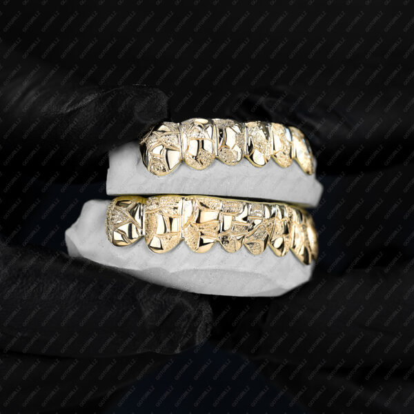 Yellow Gold Nugget Cut Grillz - GotGrillz