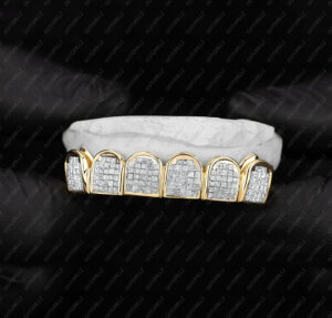 Yellow Gold Invisible Set Diamond Blocks Grillz - GotGrillz